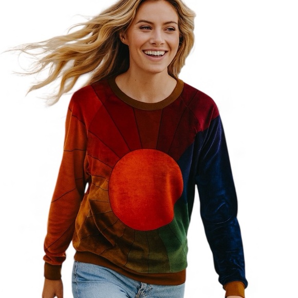 Aviator Nation Galaxy Rainbow Sunburst velvet pullover NWT (oversized)